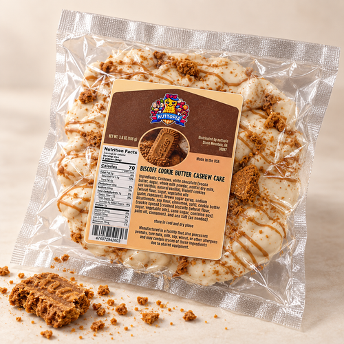 Nuttopia Biscoff Cookie Butter Cashew Cake styled package