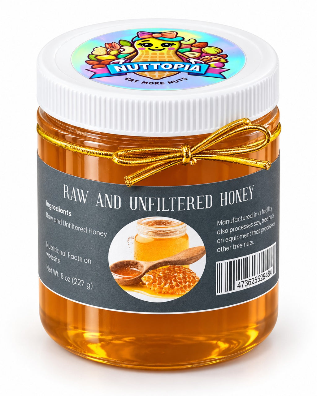Nuttopia Raw and Unfiltered Honey 8 oz jar product photo